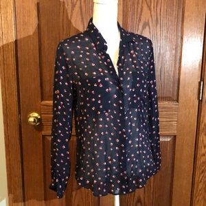 Anthropology Cloth & Stone Navy Blouse with Polka Dots